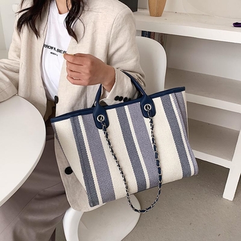 Nova torba u korejskom stilu 2025., ramenska i crossbody torba s velikim kapacitetom, prugasti lanac, bucket torba, ženska torba