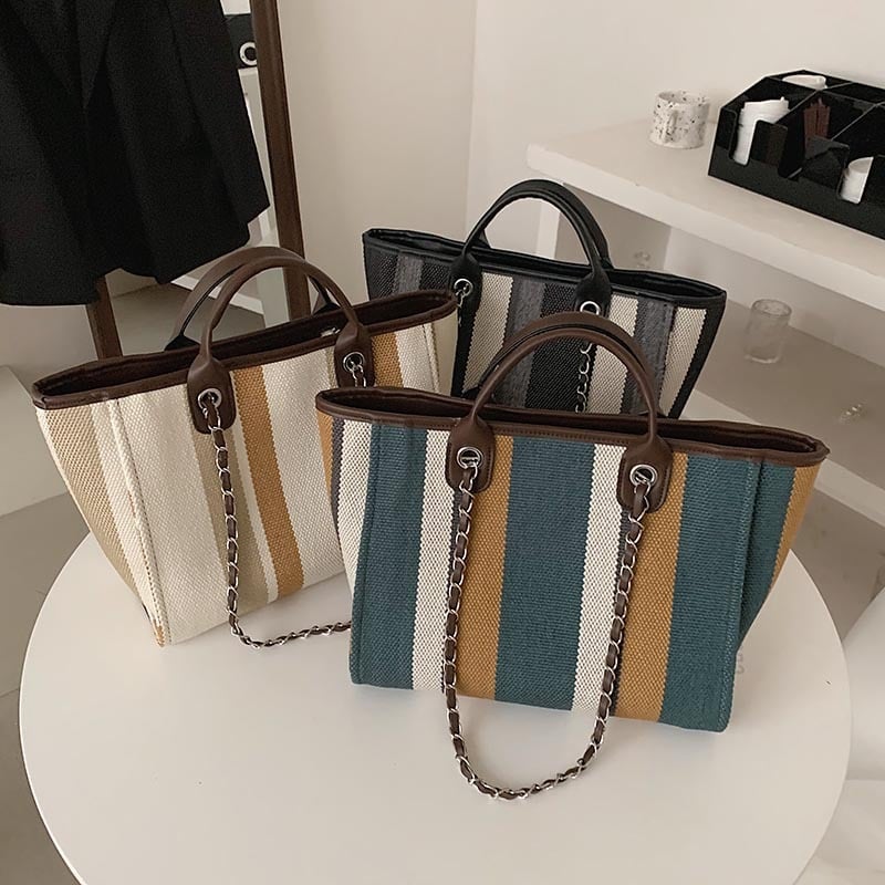 Nova torba u korejskom stilu 2025., ramenska i crossbody torba s velikim kapacitetom, prugasti lanac, bucket torba, ženska torba