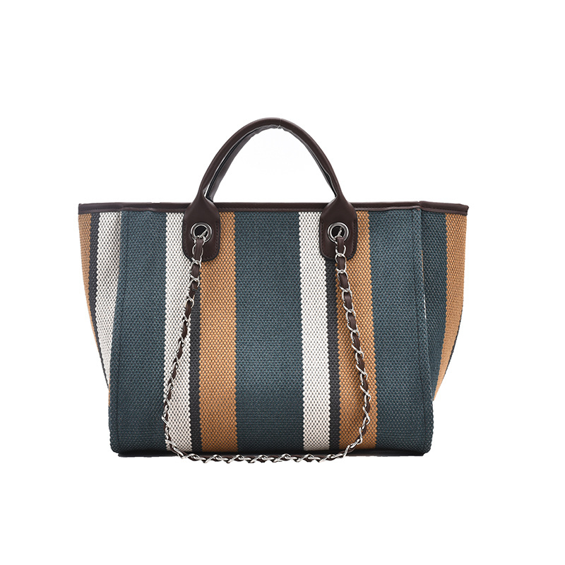 Nova torba u korejskom stilu 2025., ramenska i crossbody torba s velikim kapacitetom, prugasti lanac, bucket torba, ženska torba