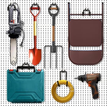 Metalna kuka za perforiranu ploču, set od 5 komada, višerazinski dizajn, moderni minimalistički stil, za skladištenje alata, nosivost 10–15 kg
