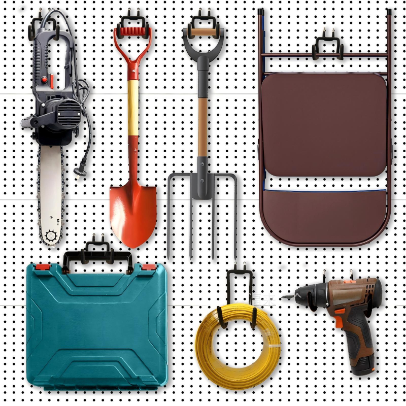 Metalna kuka za perforiranu ploču, set od 5 komada, višerazinski dizajn, moderni minimalistički stil, za skladištenje alata, nosivost 10–15 kg