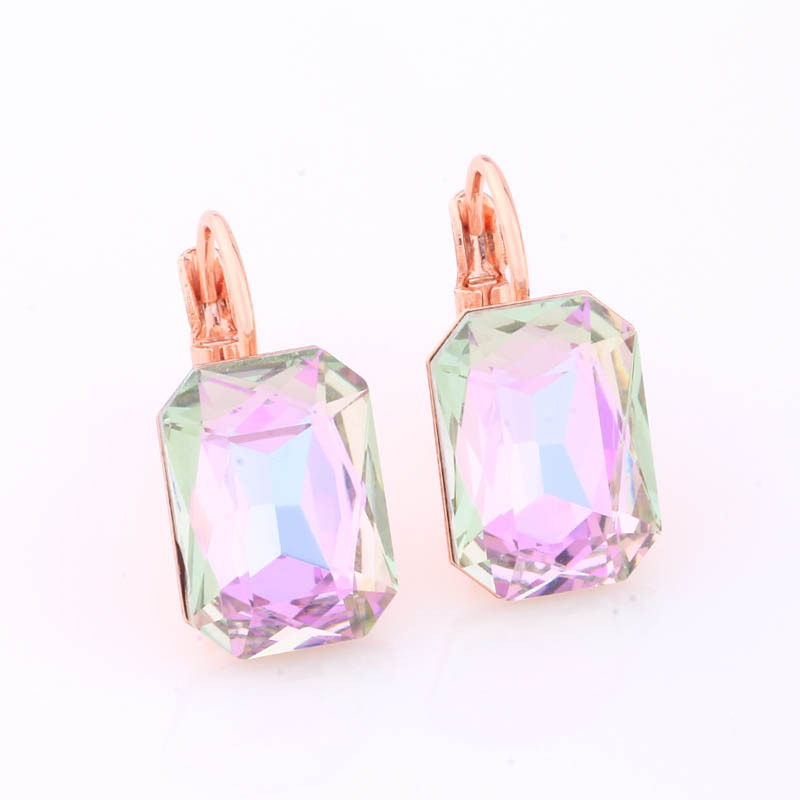 Naušnice od ružičastog zlata, pravokutne, šarene, 10x14 mm, za žene – geometrijski izražajne naušnice