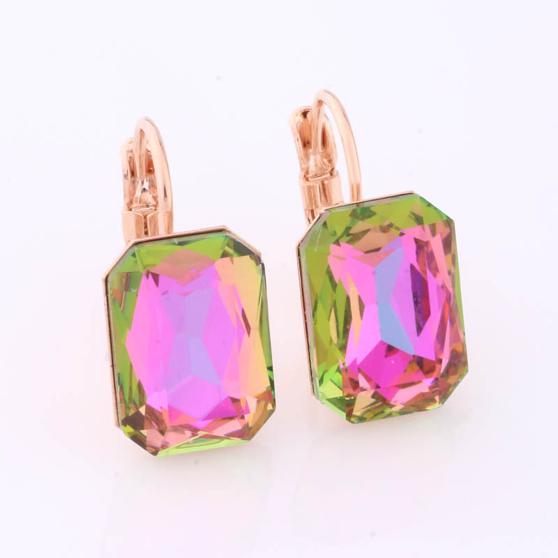 Naušnice od ružičastog zlata, pravokutne, šarene, 10x14 mm, za žene – geometrijski izražajne naušnice