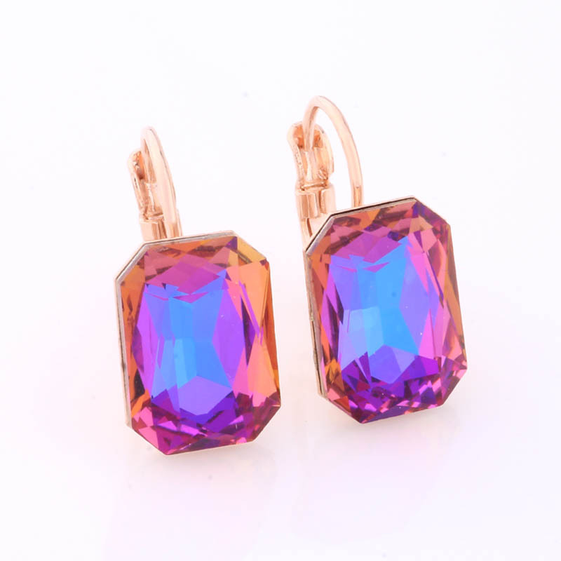 Naušnice od ružičastog zlata, pravokutne, šarene, 10x14 mm, za žene – geometrijski izražajne naušnice