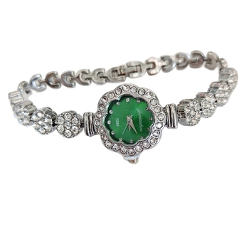 Ženski kvarcni sat s narukvicom, cvjetni dizajn s cirkonijima, elegantan stil, 24 mm brojčanik, kućište od legure, dekorativno svjetsko vrijeme