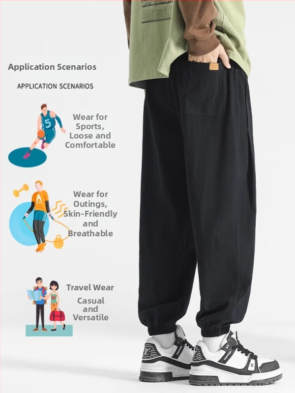 Muške hlače za jesen od lana i pamuka – lagane sportske hlače s manžetama, model 2025