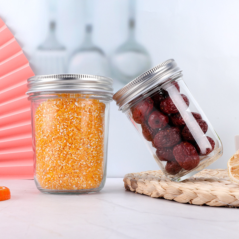 Stakleni Mason teglica u američkom stilu, prozirna, zatvorena, široko grlo, za zobene pahuljice, milkshake i sokove, glatka površina, 500 ml