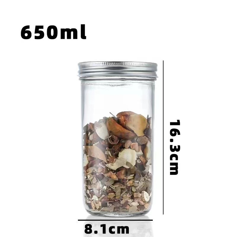 Stakleni Mason teglica u američkom stilu, prozirna, zatvorena, široko grlo, za zobene pahuljice, milkshake i sokove, glatka površina, 500 ml