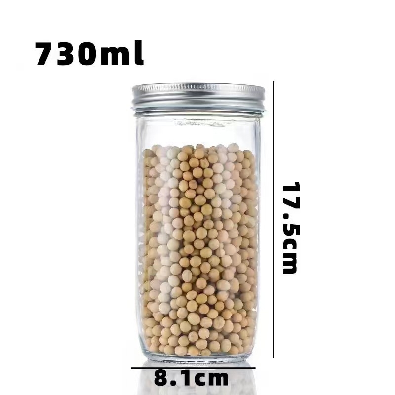 Stakleni Mason teglica u američkom stilu, prozirna, zatvorena, široko grlo, za zobene pahuljice, milkshake i sokove, glatka površina, 500 ml