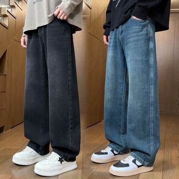 2025 őszi-téli férfi farmernadrág, bokáig érő hossz, retro stílus, egyenes szabás, laza, széles szárú denim