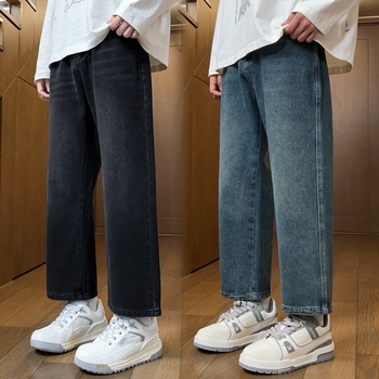 2025 őszi-téli férfi farmernadrág, bokáig érő hossz, retro stílus, egyenes szabás, laza, széles szárú denim