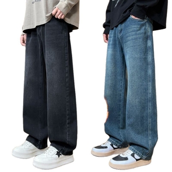 2025 őszi-téli férfi farmernadrág, bokáig érő hossz, retro stílus, egyenes szabás, laza, széles szárú denim