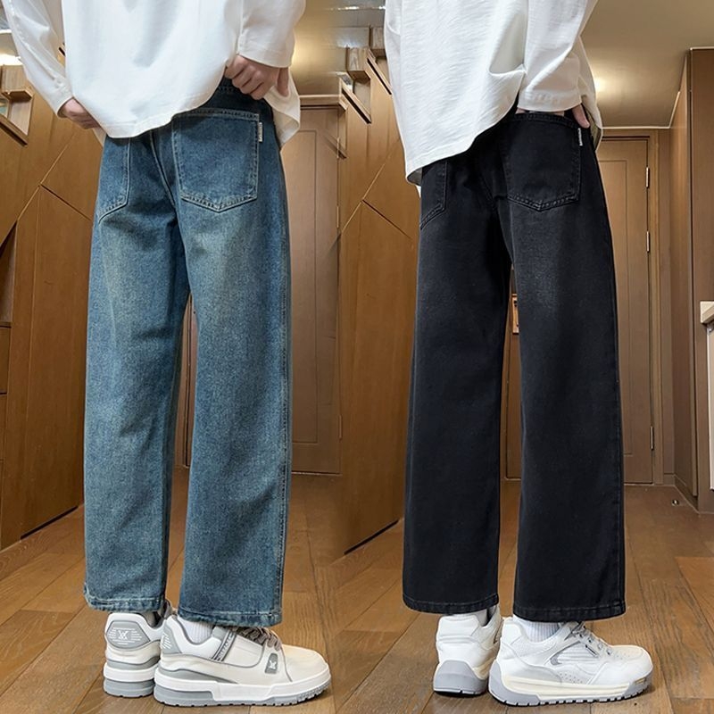 2025 őszi-téli férfi farmernadrág, bokáig érő hossz, retro stílus, egyenes szabás, laza, széles szárú denim