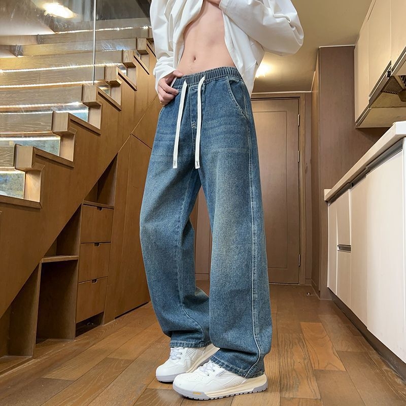 2025 őszi-téli férfi farmernadrág, bokáig érő hossz, retro stílus, egyenes szabás, laza, széles szárú denim