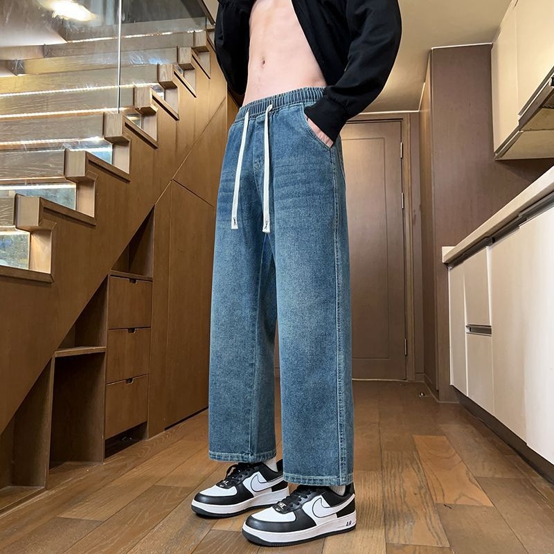 2025 őszi-téli férfi farmernadrág, bokáig érő hossz, retro stílus, egyenes szabás, laza, széles szárú denim