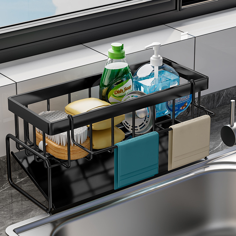 Raft de bucătărie din oțel cu carbon, minimalist, pentru drenaj, depozitare bureți și detergent
