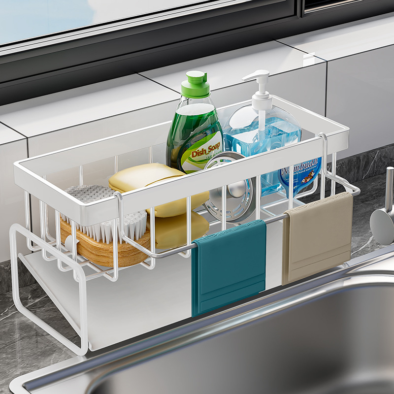 Raft de bucătărie din oțel cu carbon, minimalist, pentru drenaj, depozitare bureți și detergent
