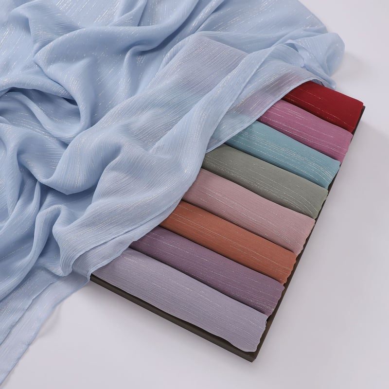 Chiffon anyagú hosszú sál ezüstszálakkal, könnyű nyári fejkendő