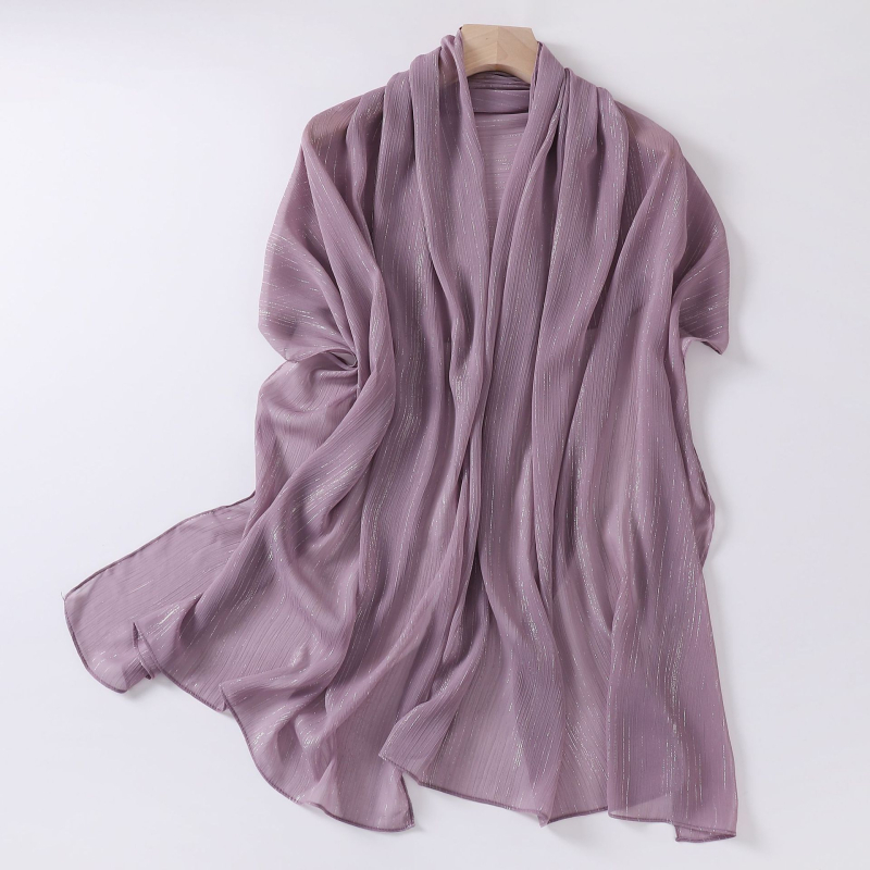 Chiffon anyagú hosszú sál ezüstszálakkal, könnyű nyári fejkendő
