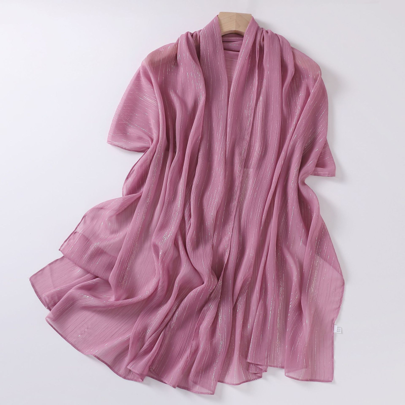 Chiffon anyagú hosszú sál ezüstszálakkal, könnyű nyári fejkendő