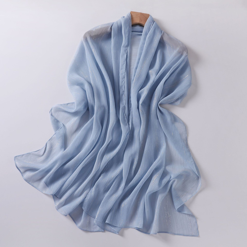 Chiffon anyagú hosszú sál ezüstszálakkal, könnyű nyári fejkendő