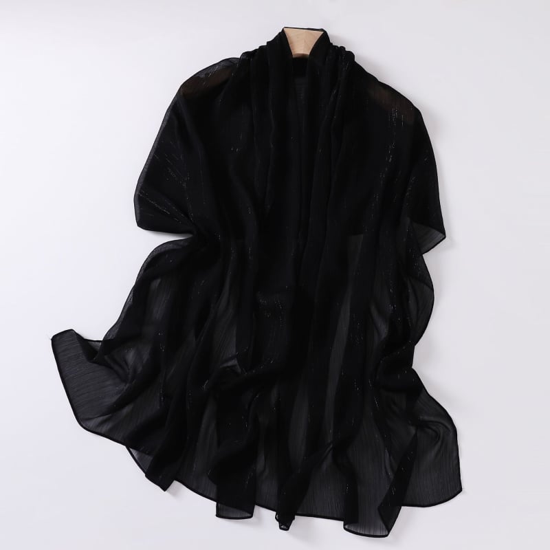 Chiffon anyagú hosszú sál ezüstszálakkal, könnyű nyári fejkendő