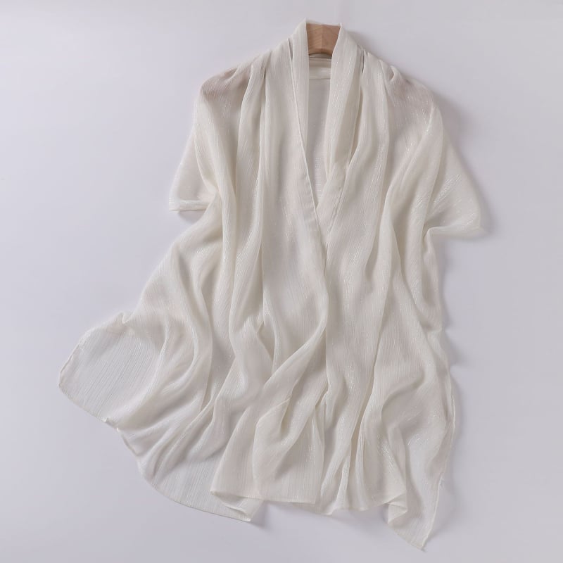 Chiffon anyagú hosszú sál ezüstszálakkal, könnyű nyári fejkendő