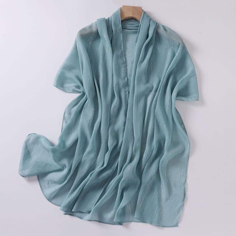 Chiffon anyagú hosszú sál ezüstszálakkal, könnyű nyári fejkendő