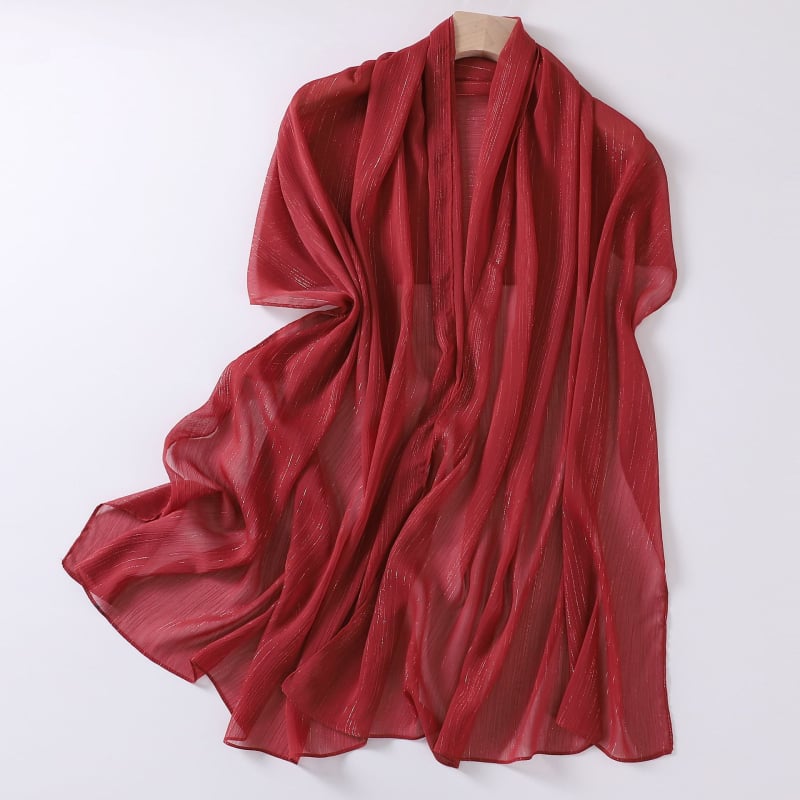 Chiffon anyagú hosszú sál ezüstszálakkal, könnyű nyári fejkendő