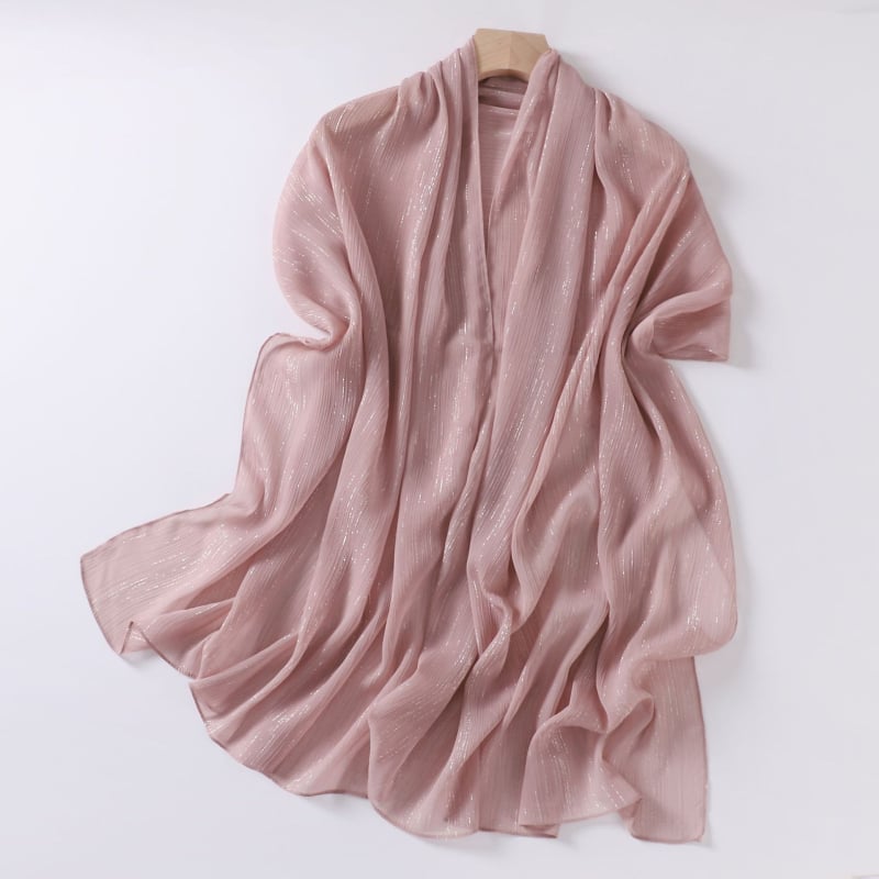 Chiffon anyagú hosszú sál ezüstszálakkal, könnyű nyári fejkendő