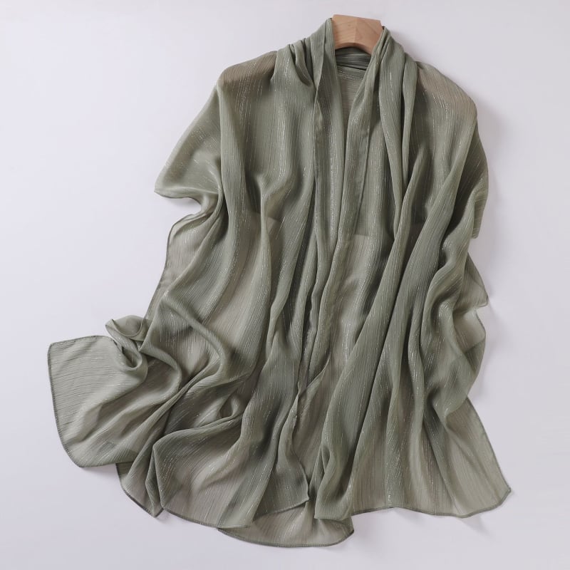 Chiffon anyagú hosszú sál ezüstszálakkal, könnyű nyári fejkendő