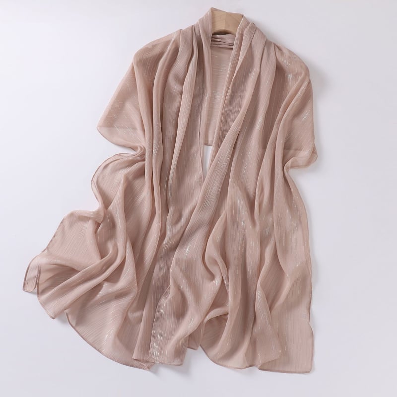 Chiffon anyagú hosszú sál ezüstszálakkal, könnyű nyári fejkendő