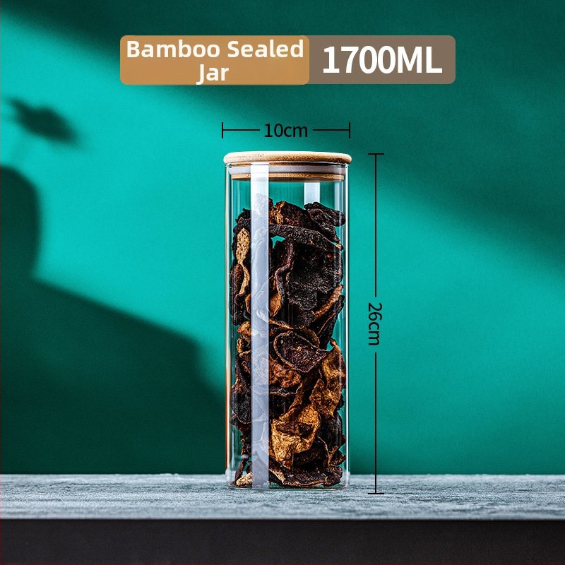 Staklena posuda za pohranu s kapicom od bambusa, borosilikatno staklo, prehrambena kvaliteta, vodonepropusna, otporna na vlagu, za čaj i žitarice, Mason staklenka, 501–800 ml