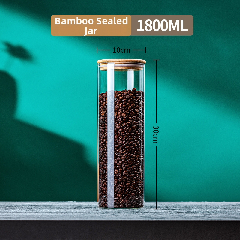 Staklena posuda za pohranu s kapicom od bambusa, borosilikatno staklo, prehrambena kvaliteta, vodonepropusna, otporna na vlagu, za čaj i žitarice, Mason staklenka, 501–800 ml