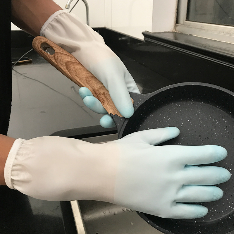 Zimske rukavice za pranje posuđa s plišanom podstavom, vodootporni latex, pojačane debljine, za žene, kuhinju i pranje.
