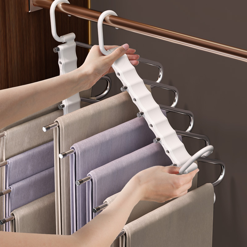 Umeraș pliabil pentru pantaloni — suport multifunctional cu clips, organizator anti-derapare pentru garderobă
