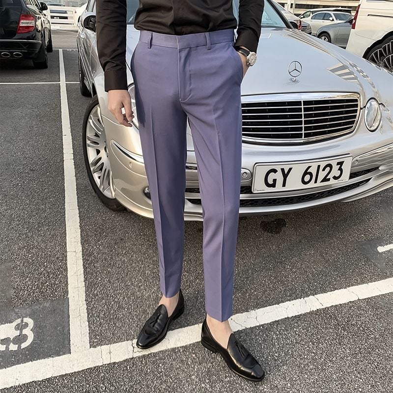 Muške hlače u korejskom stilu, slim-fit, krojene do gležnja, jednobojne, casual britanski stil, proljeće 2025