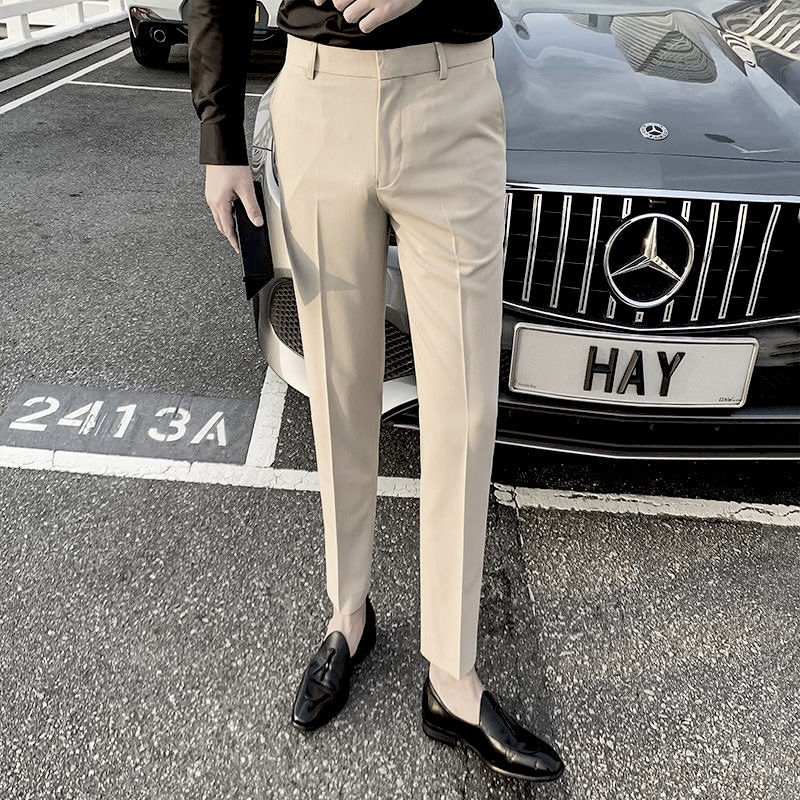 Muške hlače u korejskom stilu, slim-fit, krojene do gležnja, jednobojne, casual britanski stil, proljeće 2025