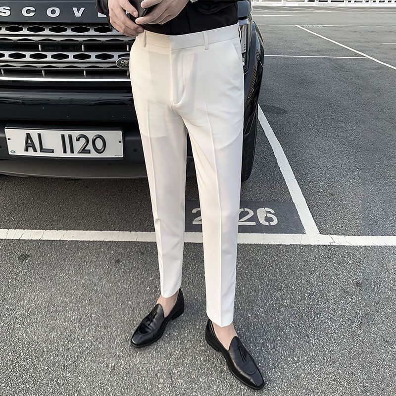 Muške hlače u korejskom stilu, slim-fit, krojene do gležnja, jednobojne, casual britanski stil, proljeće 2025