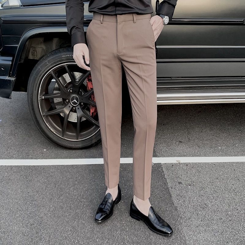 Muške hlače u korejskom stilu, slim-fit, krojene do gležnja, jednobojne, casual britanski stil, proljeće 2025