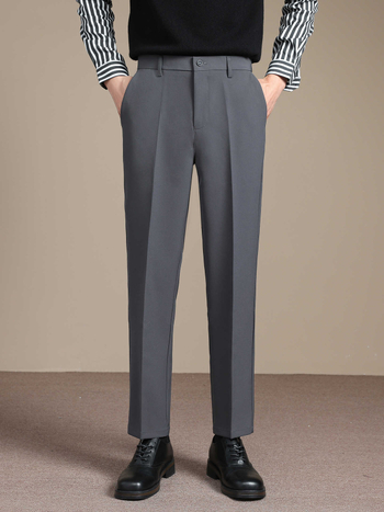 Őszi–téli férfi nadrág drapírozott esés, gyűrődésálló, slim-fit, egyenes szabás, koreai stílusú üzleti cropped nadrág
