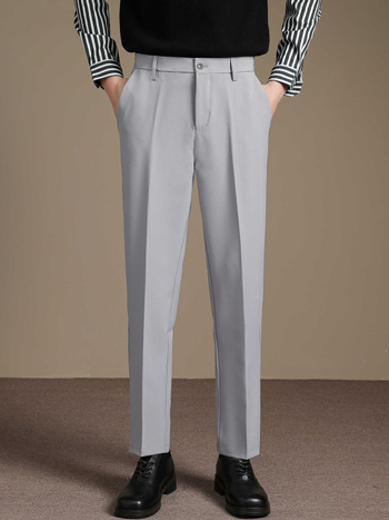 Őszi–téli férfi nadrág drapírozott esés, gyűrődésálló, slim-fit, egyenes szabás, koreai stílusú üzleti cropped nadrág
