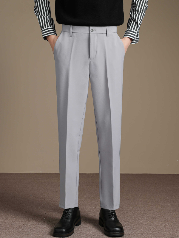 Őszi–téli férfi nadrág drapírozott esés, gyűrődésálló, slim-fit, egyenes szabás, koreai stílusú üzleti cropped nadrág
