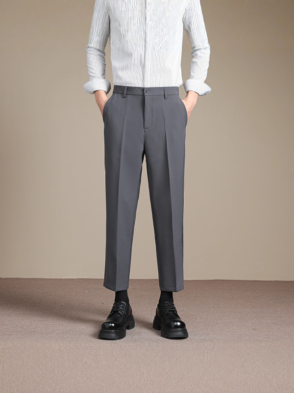 Őszi–téli férfi nadrág drapírozott esés, gyűrődésálló, slim-fit, egyenes szabás, koreai stílusú üzleti cropped nadrág