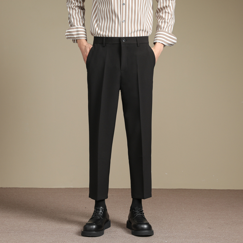 Őszi–téli férfi nadrág drapírozott esés, gyűrődésálló, slim-fit, egyenes szabás, koreai stílusú üzleti cropped nadrág