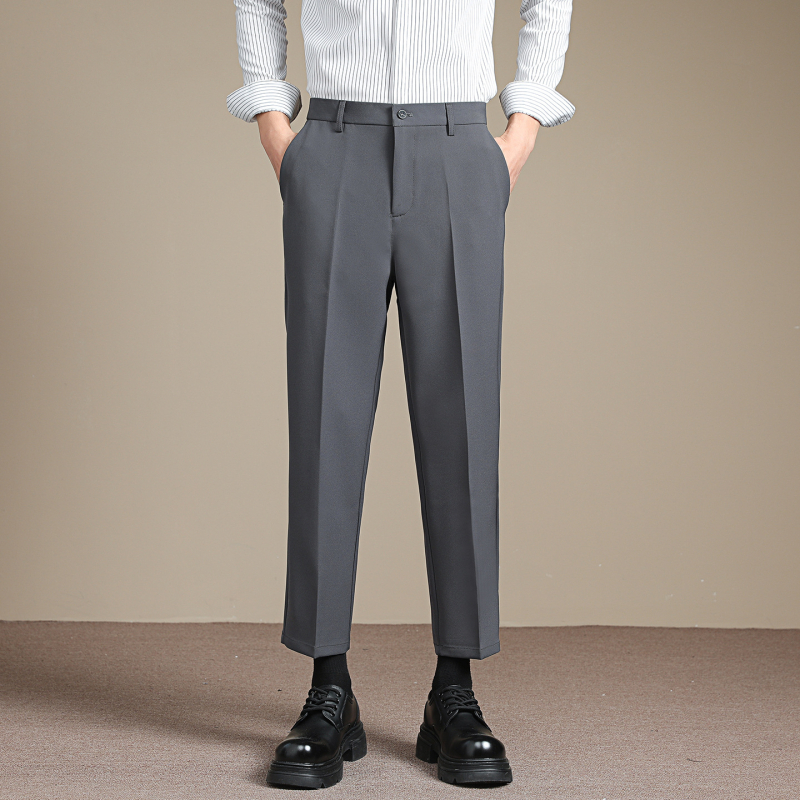Őszi–téli férfi nadrág drapírozott esés, gyűrődésálló, slim-fit, egyenes szabás, koreai stílusú üzleti cropped nadrág