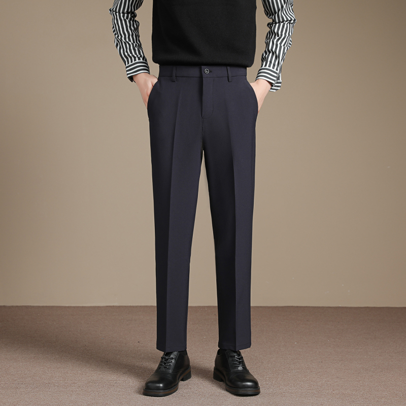 Őszi–téli férfi nadrág drapírozott esés, gyűrődésálló, slim-fit, egyenes szabás, koreai stílusú üzleti cropped nadrág