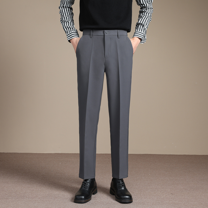 Őszi–téli férfi nadrág drapírozott esés, gyűrődésálló, slim-fit, egyenes szabás, koreai stílusú üzleti cropped nadrág