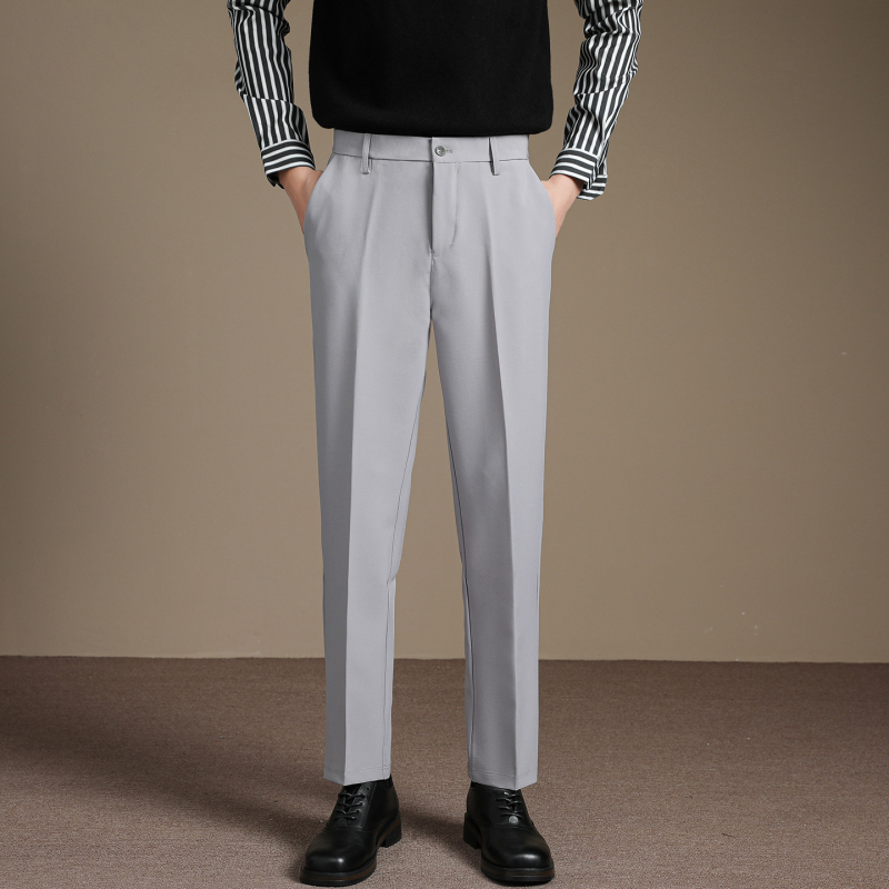 Őszi–téli férfi nadrág drapírozott esés, gyűrődésálló, slim-fit, egyenes szabás, koreai stílusú üzleti cropped nadrág