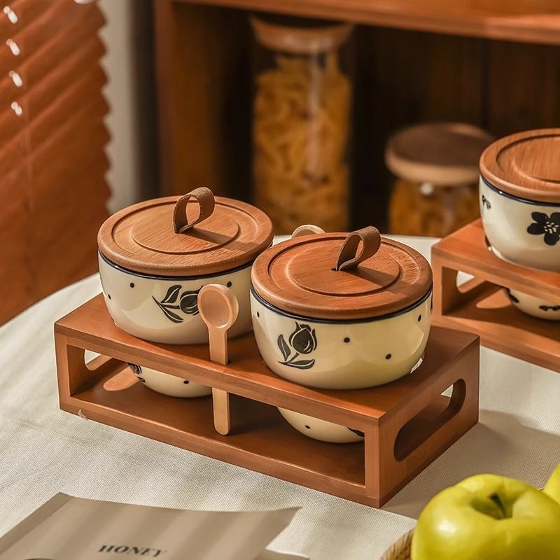 Set keramičkih posuda za začine sa zatvorenim poklopcima – retro kuhinjska pohrana za začine i čili papričice, otporan na visoke temperature